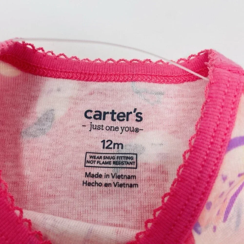 Carters Baby Girls 12/18 Months Lot of 2 Pajama Tops in Pink Flamingo Print 1067